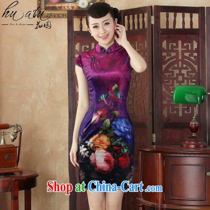 Spend the day cheongsam dress summer new Chinese improved hand-painted high quality gold velour fashion cheongsam beauty short dresses such as the color 2 XL, figure, and shopping on the Internet
