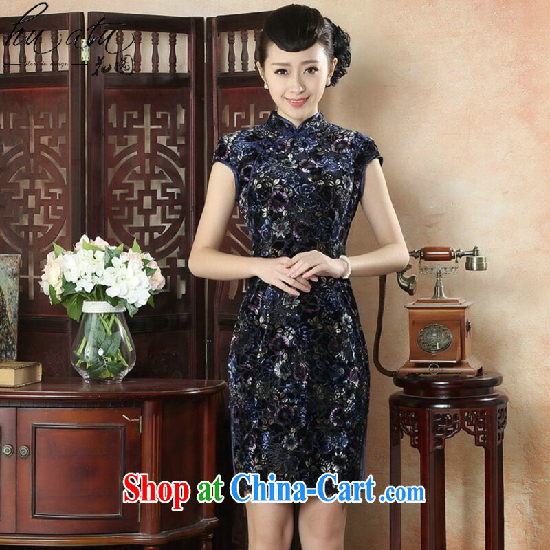 Take the new female cheongsam Chinese Chinese, for the velvet cheongsam Beauty Fashion improved daily short cheongsam dress No. 1 color XL