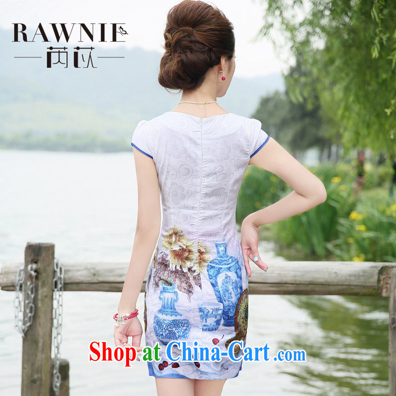 Rawnie close by summer 2015 dress blue and white porcelain short Stylish retro improved cheongsam dress short flag blue floral XXL, close by (Rawnie), and, on-line shopping