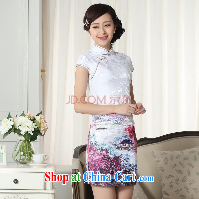 Joseph cotton lady stylish jacquard cotton cultivation short cheongsam dress new Chinese qipao gown picture color XXL, Joseph cotton, shopping on the Internet