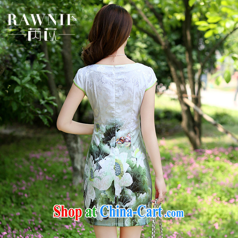 Rawnie closely affected 2015 spring dresses party for elegant daily short-sleeved dresses retro dresses cheongsam dress Green lotus XL, close by (Rawnie), online shopping
