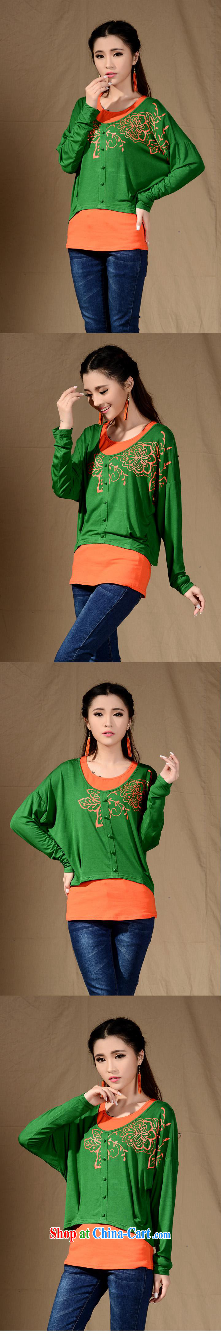 Black butterfly Ethnic Wind spring new collision-color stamp loose two-piece bat sleeves T-shirt cotton large, female Green XXL pictures, price, brand platters! Elections are good character, the national distribution, so why buy now enjoy more preferential! Health