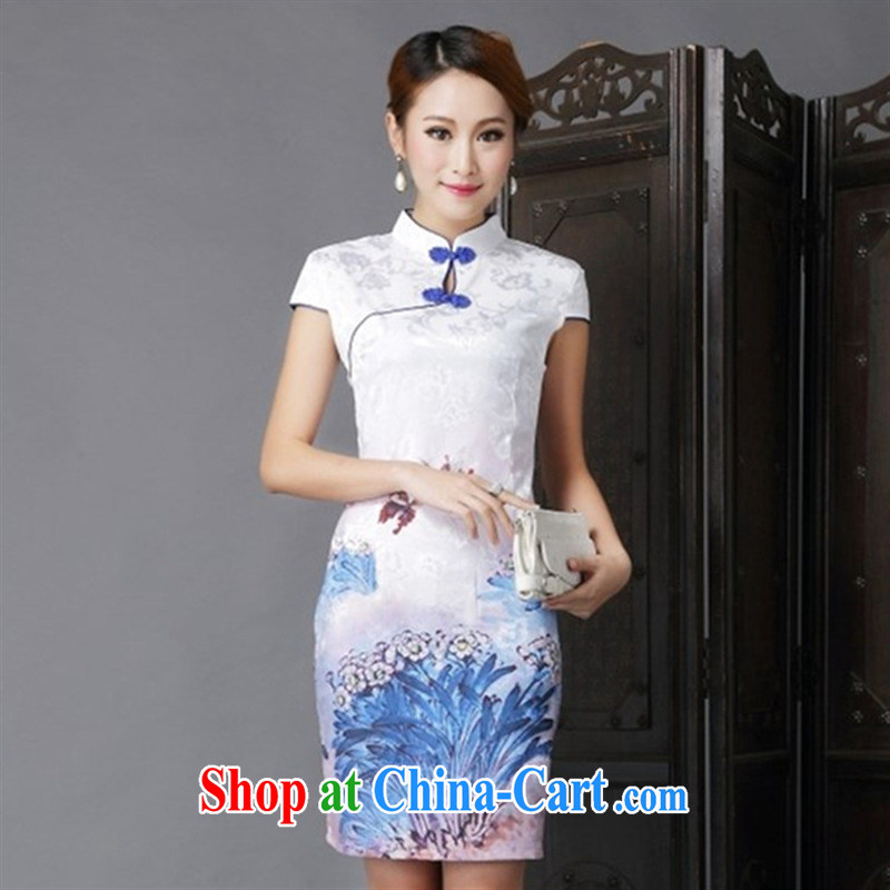 Black butterfly 2015 national style in a new stylish improved cheongsam, short-sleeved qipao qipao recovery firm 6632 E light green XL