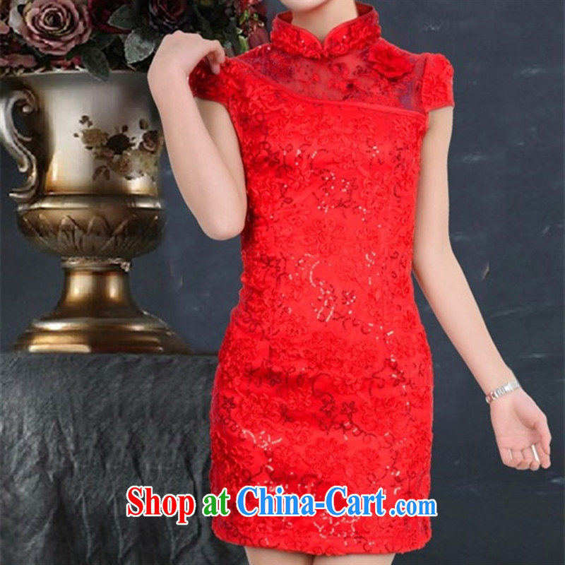 Black butterfly 2015 new retro embroidery improved cheongsam cultivating short-sleeved cheongsam dress lace cheongsam dress red XL, A . J . BB, shopping on the Internet