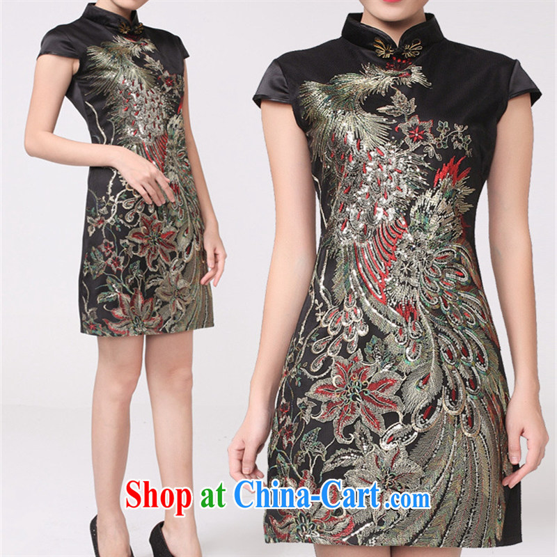 Black butterfly 2014 new marriage retro improved cheongsam embroidery cheongsam dress cultivating short-sleeved dresses women 6608 E black XL, A . J . BB, and shopping on the Internet