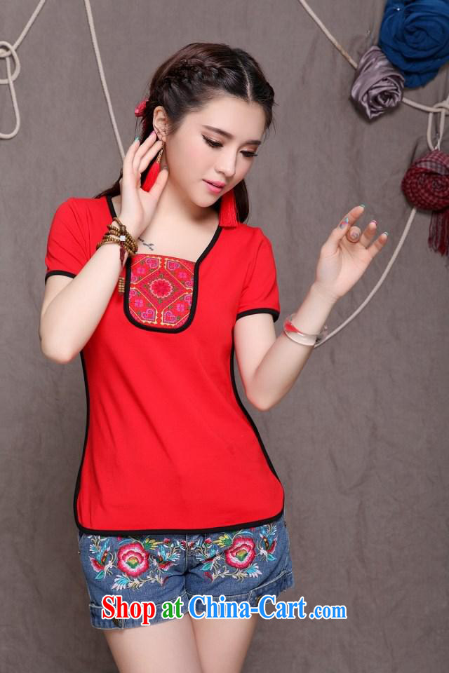 Black butterfly Ethnic Wind summer new embroidered spell-colored short-sleeved shirt T a field for cultivating graphics thin blouses 7118 K black XXL pictures, price, brand platters! Elections are good character, the national distribution, so why buy now enjoy more preferential! Health