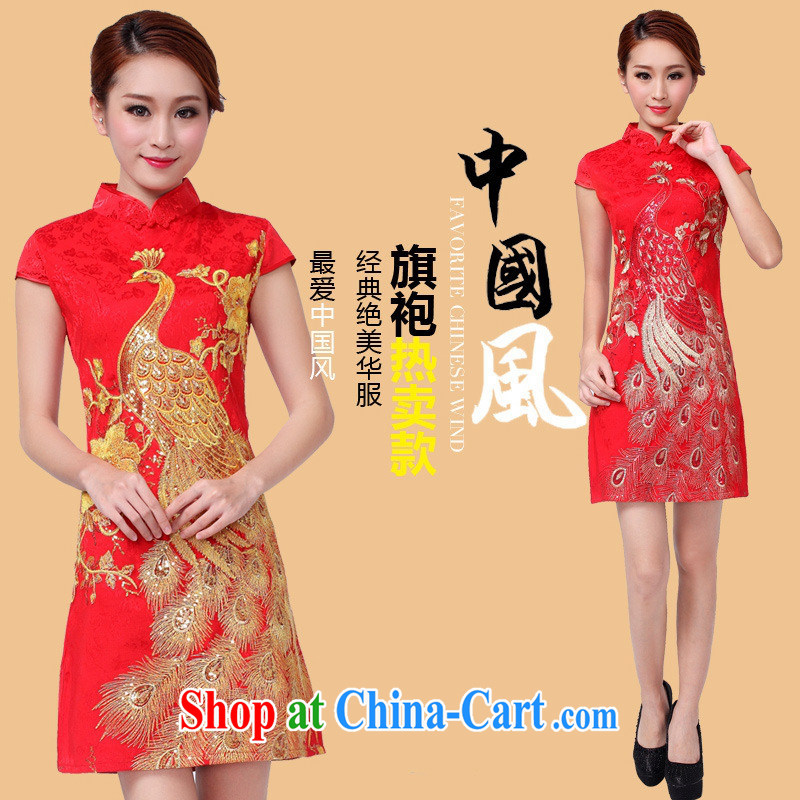 Black butterfly 2015 new festive retro improved cheongsam Peacock embroidery cheongsam decorated women in cheongsam dress red Peacock XL, A . J . BB, shopping on the Internet