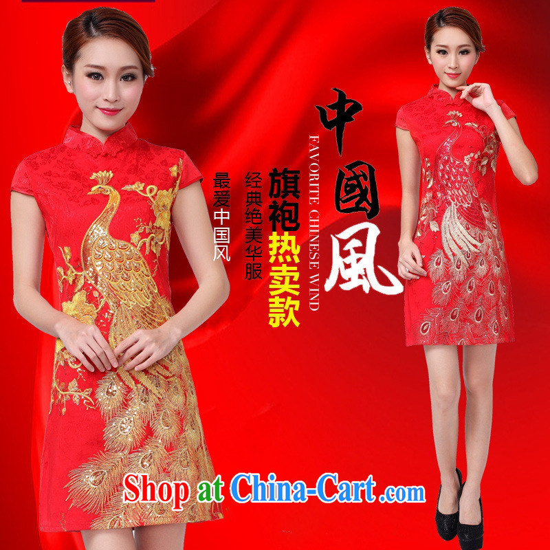 Black butterfly 2015 new festive retro improved cheongsam Peacock embroidery cheongsam decorated women in cheongsam dress red Peacock XL, A . J . BB, shopping on the Internet