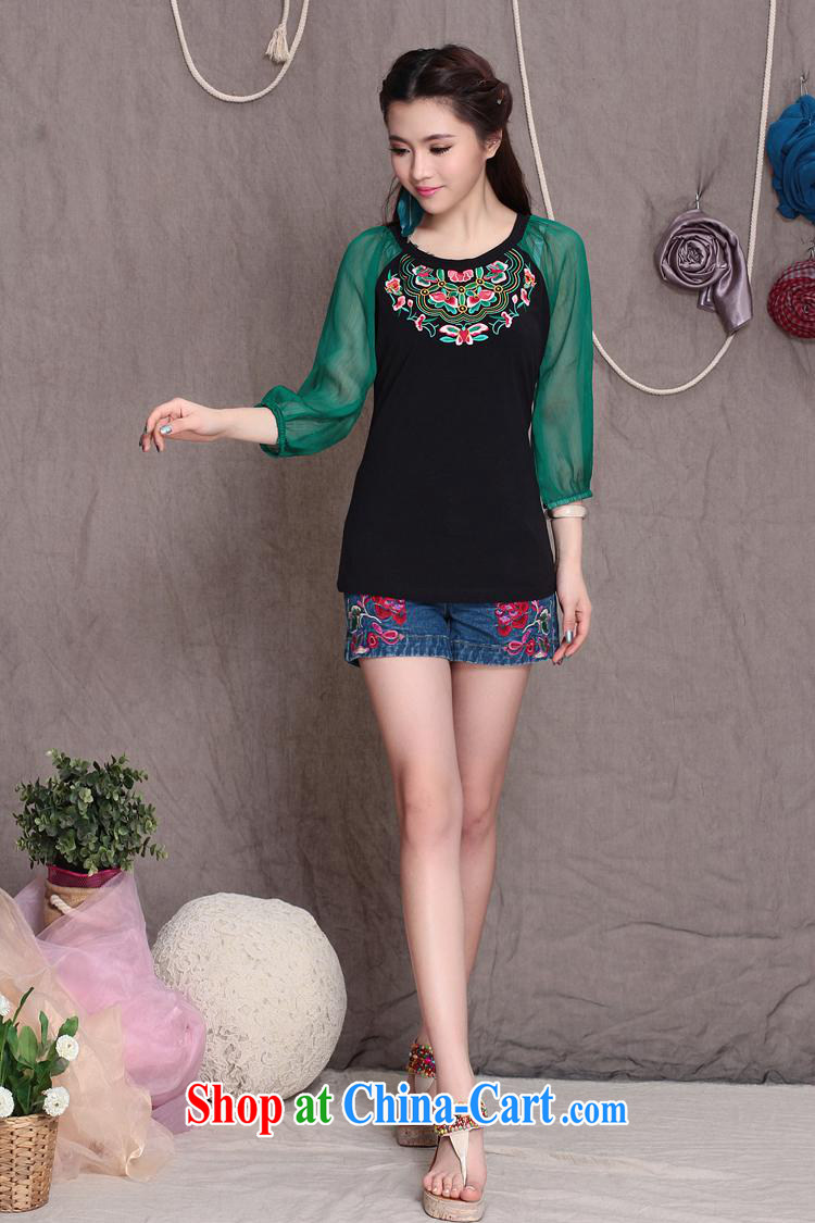 Black butterfly Ethnic Wind summer new embroidery hit color beauty round collar T-shirt 7 lantern cuff ladies 6523 white XXL pictures, price, brand platters! Elections are good character, the national distribution, so why buy now enjoy more preferential! Health