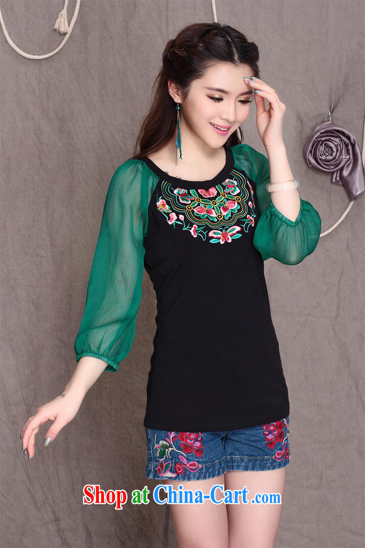 Black butterfly Ethnic Wind summer new embroidery hit color beauty round collar T-shirt 7 lantern cuff ladies 6523 white XXL pictures, price, brand platters! Elections are good character, the national distribution, so why buy now enjoy more preferential! Health