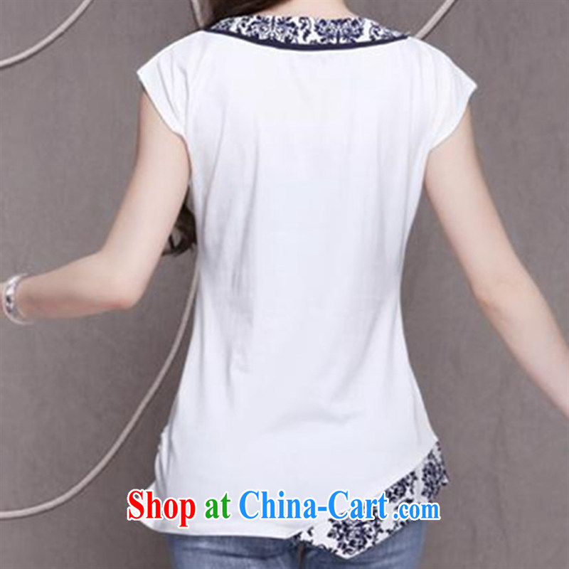 Black butterfly national style in a new, female stitching floral hand-tie short-sleeved T-shirt beauty graphics thin T-shirt 7231 K white XXL, A . J . BB, shopping on the Internet