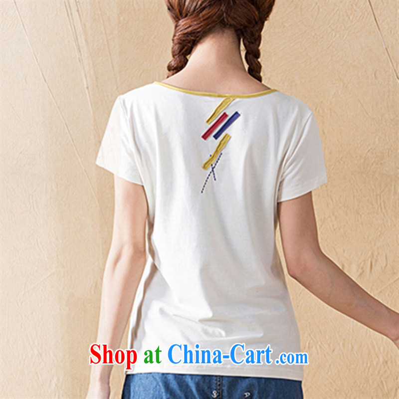 Black butterfly Ethnic Wind 2015 new embroidered beauty graphics thin cotton short-sleeved T-shirt girl V collar stitching blouses m White XL, A . J . BB, shopping on the Internet