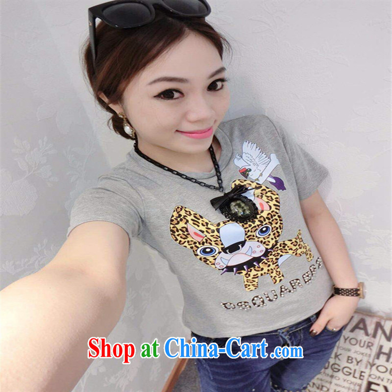 hamilton 2015 the European site spring and summer with new stylish cute cartoon small Leopard nails Pearl cotton 100 ground T shirts are gray, blue rain bow, and, on-line shopping