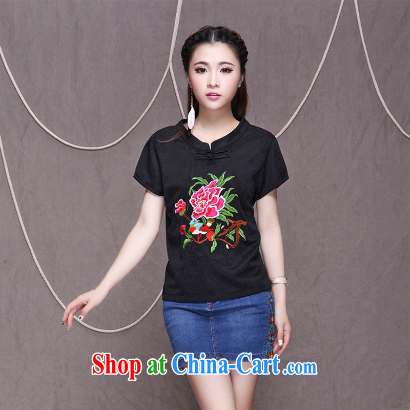 Black butterfly Ethnic Wind summer new tray for the embroidery, a short-sleeved shirt T small, for loose video thin women 7233 K red XXL, A . J . BB, shopping on the Internet