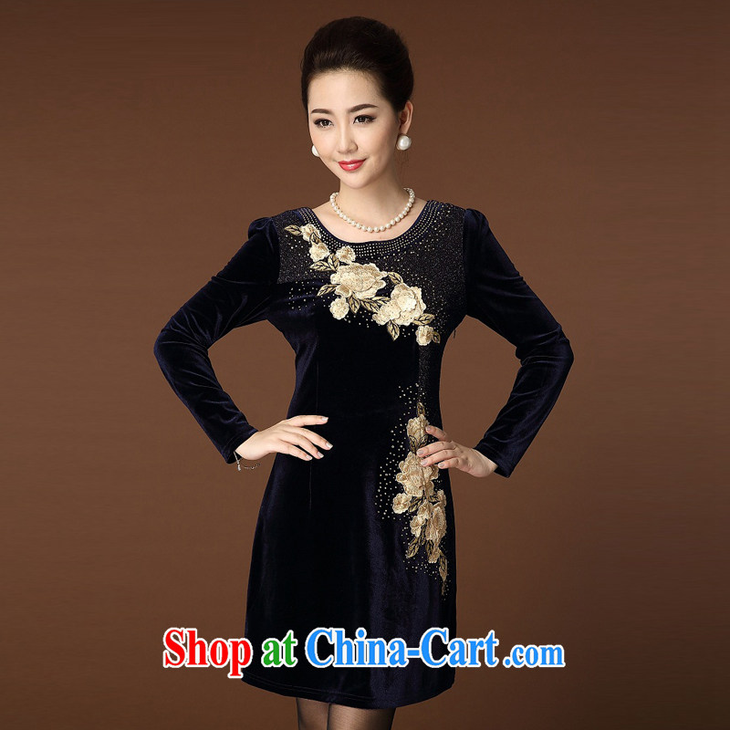 Kingfisher blue Flower Spring 2015, new, middle-aged and older embroidery, wool-skirt the code long-sleeved high middle-aged female Tang inserts drill cheongsam dress purple XXXXXXL, Kingfisher blue Flower (BOLANDUO), online shopping