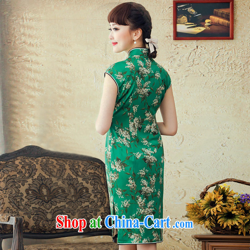 proverbial hero once and for all summer flowers silk short cheongsam dress improved stylish 2015 spring and summer new sexy cheongsam dress green 2 XL March 25 future library, fatally jealous once and for all, and, on-line shopping