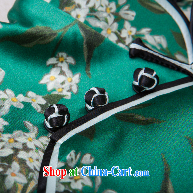 proverbial hero once and for all summer flowers silk short cheongsam dress improved stylish 2015 spring and summer new sexy cheongsam dress green 2 XL March 25 future library, fatally jealous once and for all, and, on-line shopping