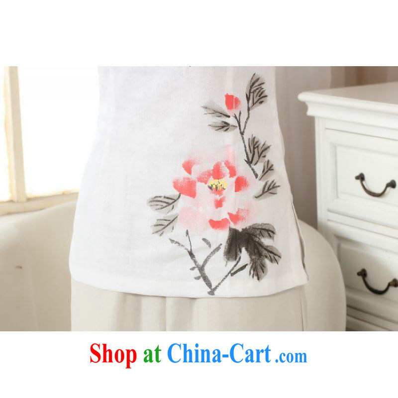 The frequency response, Ms. Tang Women's clothes summer wear T-shirt, cotton for the hand-painted Chinese Han-female improved Tang on short-sleeved - A blue L, the bandwidth, and shopping on the Internet