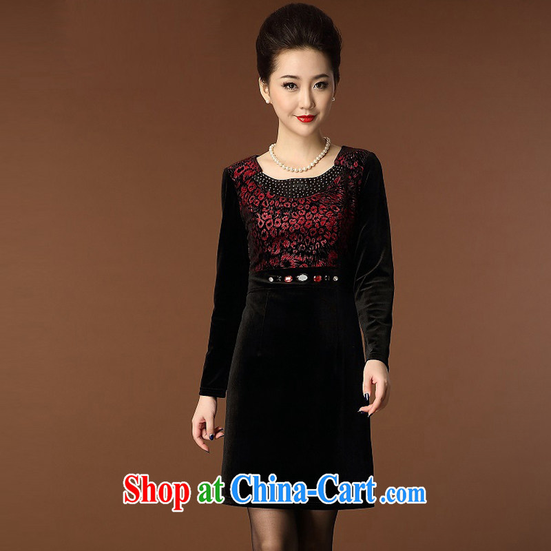 Kingfisher blue Flower Spring 2015 winter new Leopard style XL mom with the velvet dress Chinese wine red XXXXL, Kingfisher blue Flower (BOLANDUO), online shopping