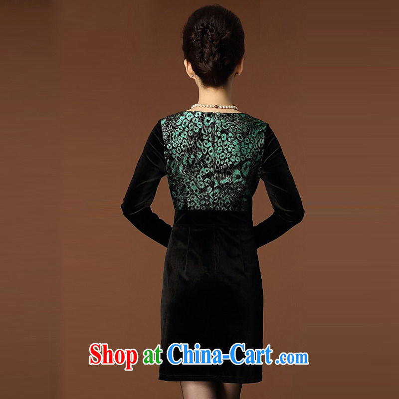 Kingfisher blue Flower Spring 2015 winter new Leopard style XL mom with the velvet dress Chinese wine red XXXXL, Kingfisher blue Flower (BOLANDUO), online shopping