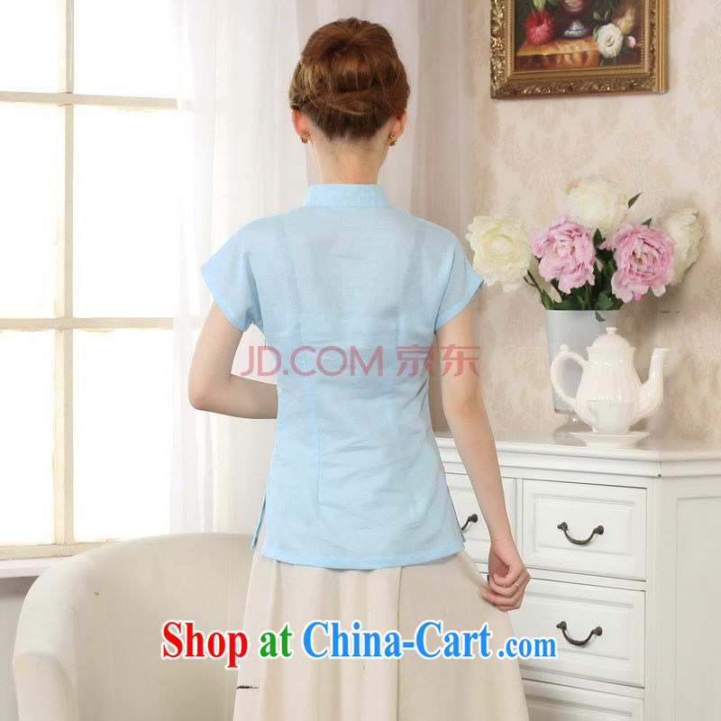 The frequency response, Ms. Tang Women's clothes summer wear T-shirt, cotton for the hand-painted Chinese Han-female improved Tang on short-sleeved - A blue 2 XL, the bandwidth, and shopping on the Internet
