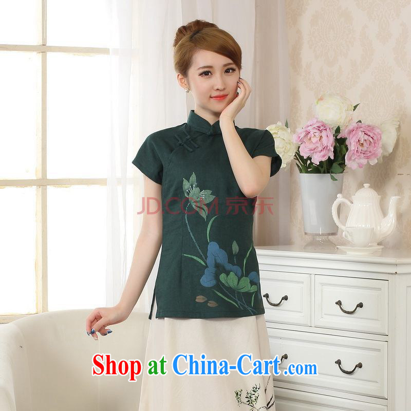 The frequency response, Ms. Tang Women's clothes summer wear T-shirt, cotton for the hand-painted Chinese Han-female improved Tang on short-sleeved - A dark 2 XL, the bandwidth, and shopping on the Internet