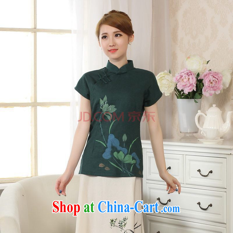 The frequency response, Ms. Tang Women's clothes summer wear T-shirt, cotton for the hand-painted Chinese Han-female improved Tang on short-sleeved - A dark 2 XL, the bandwidth, and shopping on the Internet