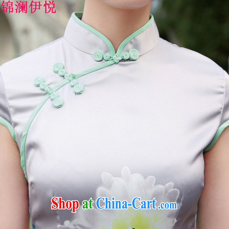 kam world at the 2015 spring and summer with new sweet elegance ladies short-sleeve and collar butterfly stamp cheongsam dress suits skirt gray butterfly M, Kam-world, Yue, and shopping on the Internet