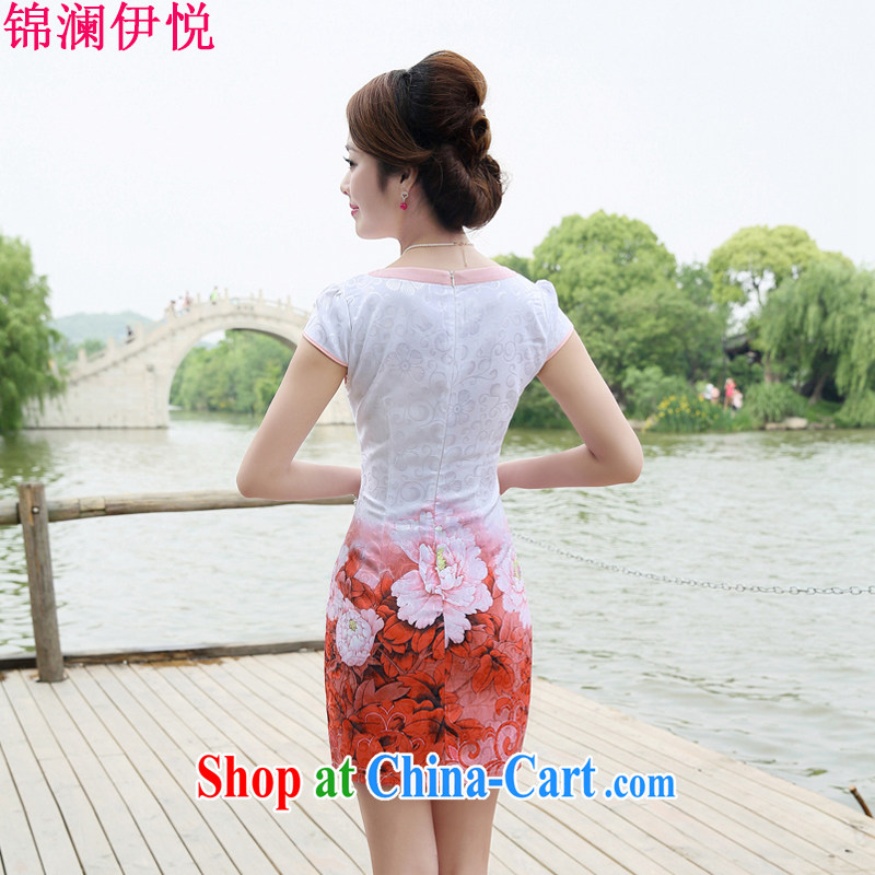 Three-dimensional trim lace collar beauty graphics thin lady fit white Peony stamp short skirts show clothes wedding dress dresses T-shirt dresses green Peony flower M, Kam world, Yue, and shopping on the Internet