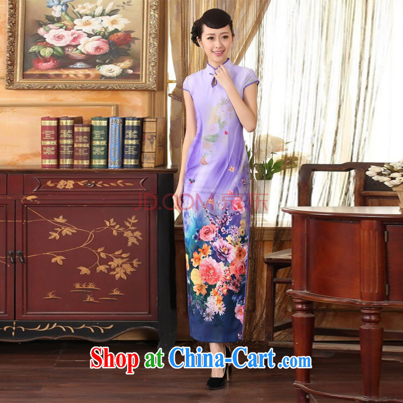 The frequency response, Ms. Tang cheongsam with Diane Fong water droplets short-sleeved cultivating long double cheongsam - A purple 2 XL, picking-frequency, shopping on the Internet