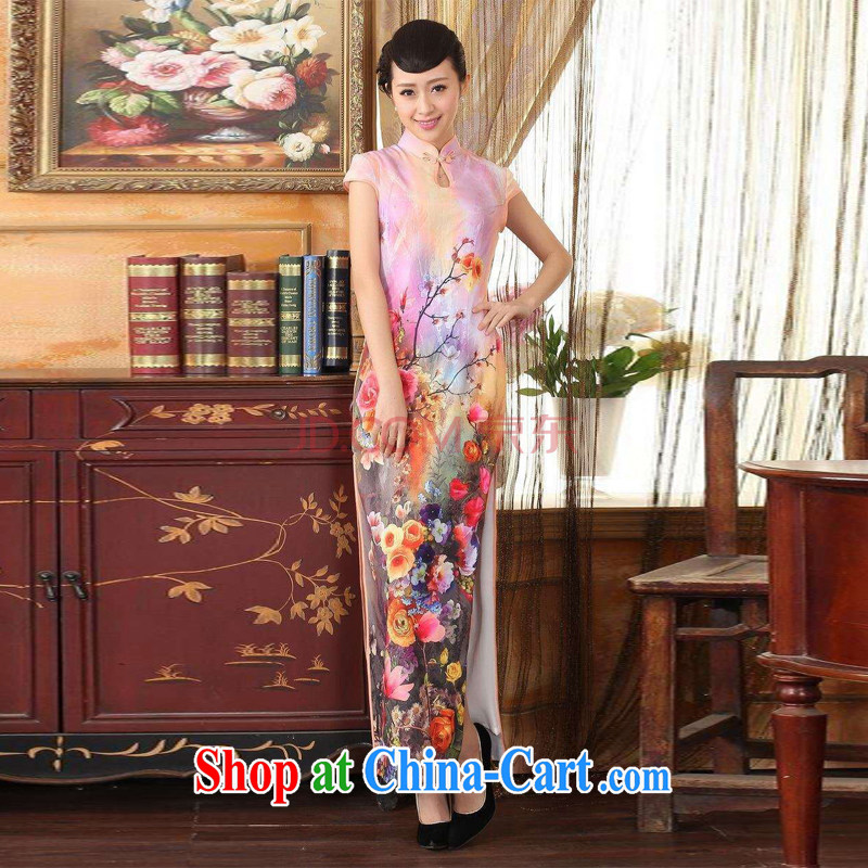 The frequency response, Ms. Tang cheongsam with Diane Fong water droplets collar short-sleeved cultivating long double cheongsam pink 2 XL