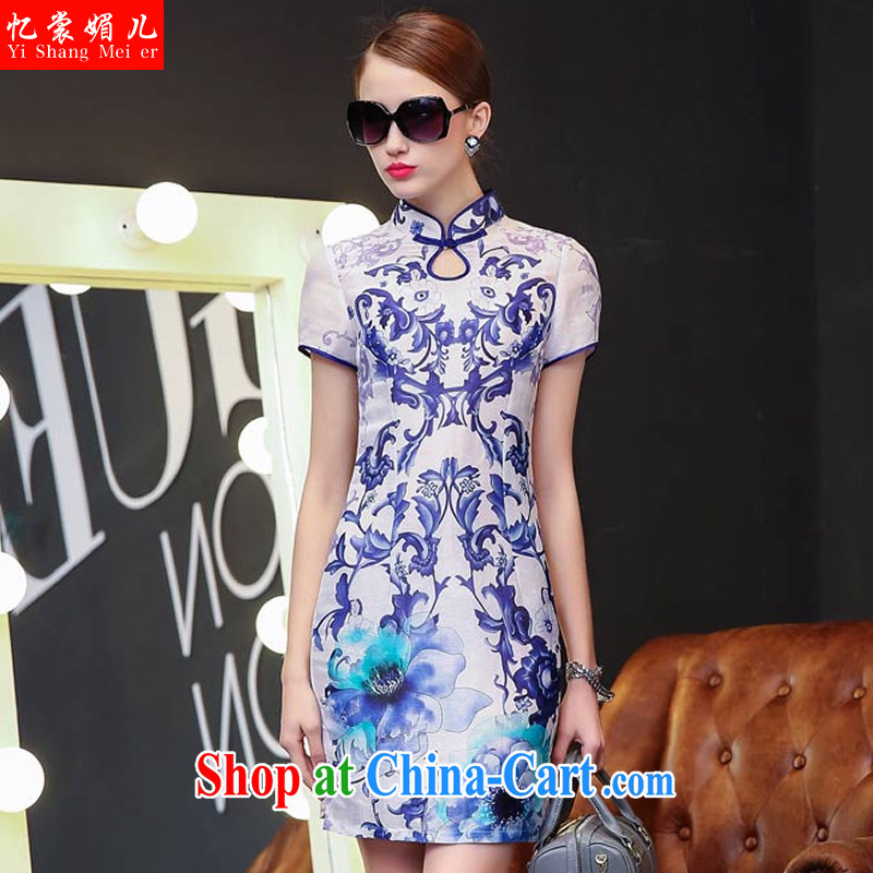 Recall that advisory committee that Children Summer 2015 new stamp blue and white porcelain qipao, for cultivating cheongsam 85,108 blue and white porcelain XL