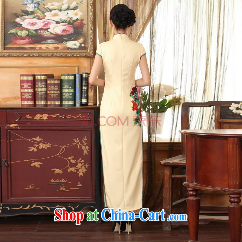 The broadband outfit, Ms. Tang national color day Hong Kong cheongsam dress beauty graphics thin elegance dresses, long dresses yellow 2XL, the bandwidth, and on-line shopping