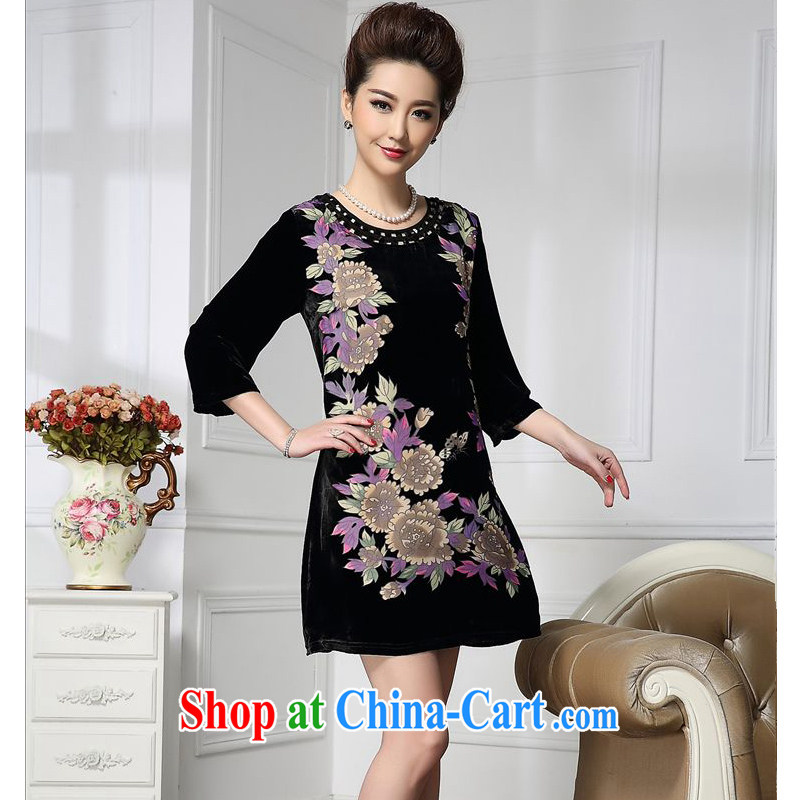 Forest narcissus 2015 spring loaded on the new parquet drill rich take the older Chinese mother with cheongsam silk stitching sauna silk velvet dress HGL - 659 Daisy XXXXL