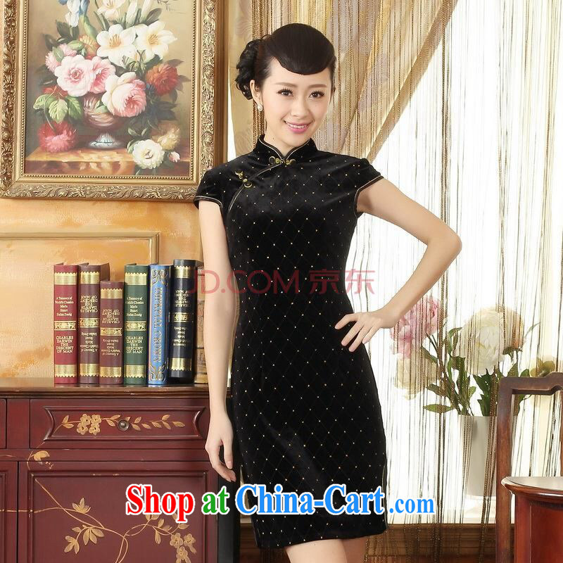 The frequency response, Ms. Tang cheongsam dress with dress stretch the wool stylish classic short-sleeved short cheongsam dress black 2 XL, the bandwidth, and shopping on the Internet