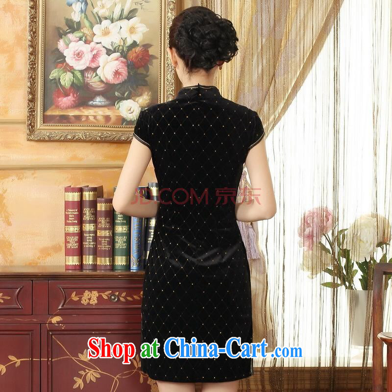 The frequency response, Ms. Tang cheongsam dress with dress stretch the wool stylish classic short-sleeved short cheongsam dress black 2 XL, the bandwidth, and shopping on the Internet