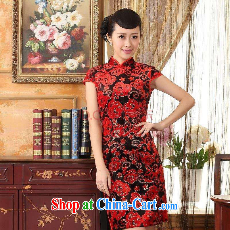 The frequency response, Ms. Tang cheongsam dress with dress stretch the wool stylish classic short-sleeved short cheongsam red 2 XL