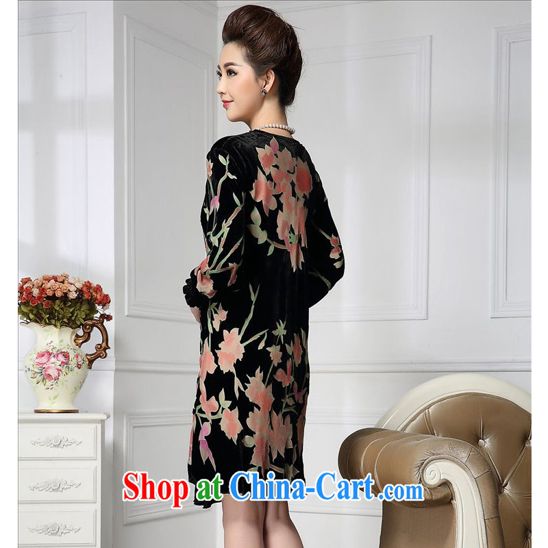 Forest narcissus 2015 spring loaded on the new round-collar inserts drill the cuffs Chinese mother with cheongsam silk stitching sauna silk velvet dress HGL - 658 pink flower XXXXL, forest narcissus (SenLinShuiXian), shopping on the Internet