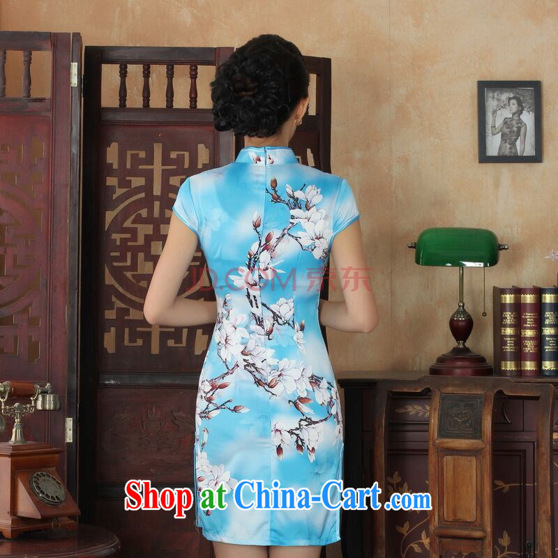 The bandwidth, cheongsam Chinese dresses new summer elegance Chinese qipao Chinese graphics thin short cheongsam blue 2 XL, the bandwidth, and shopping on the Internet