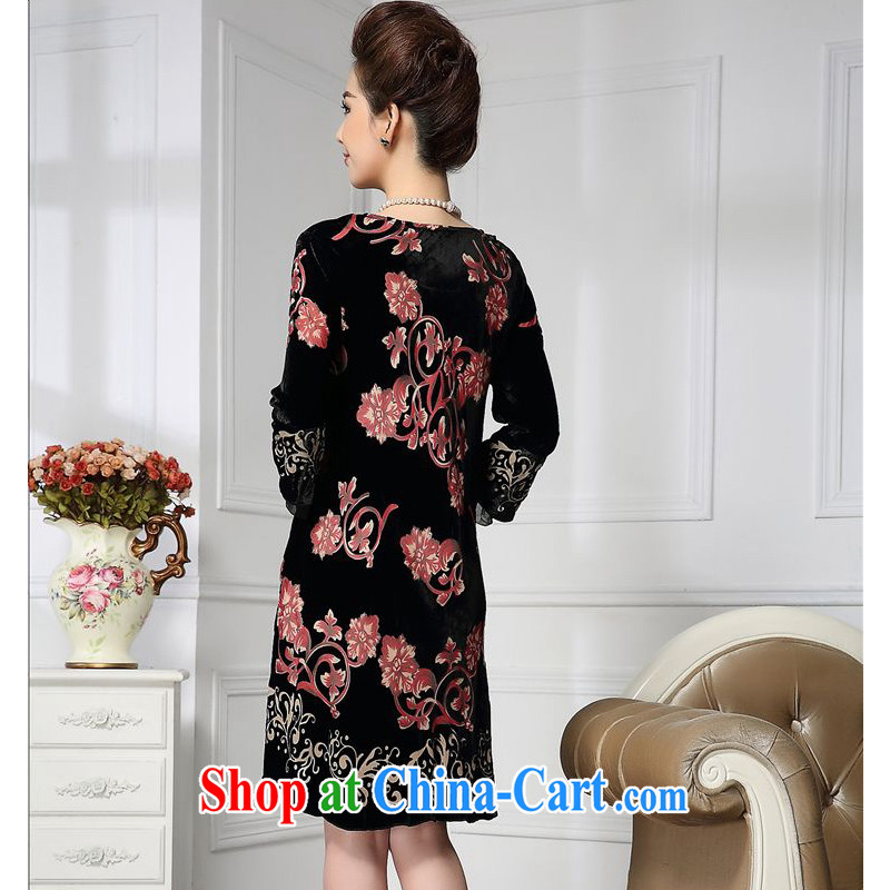 Forest narcissus 2015 spring loaded on the new volume tread width cuffs Chinese mother with cheongsam silk stitching sauna silk velvet dress HGL - 656 saffron XXXXL, forest narcissus (SenLinShuiXian), shopping on the Internet