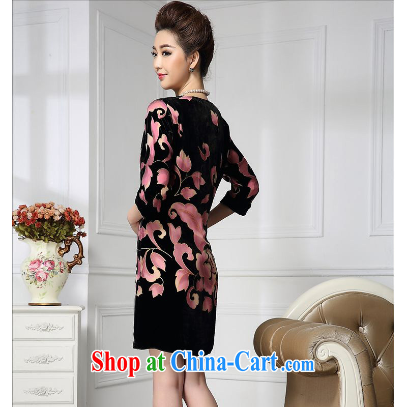 Forest narcissus 2015 spring loaded on the new round-collar inserts drill 7 cuff Tang on mother load cheongsam silk stitching sauna silk velvet dress HGL - 655 pink flower XXXXL, forest narcissus (SenLinShuiXian), shopping on the Internet