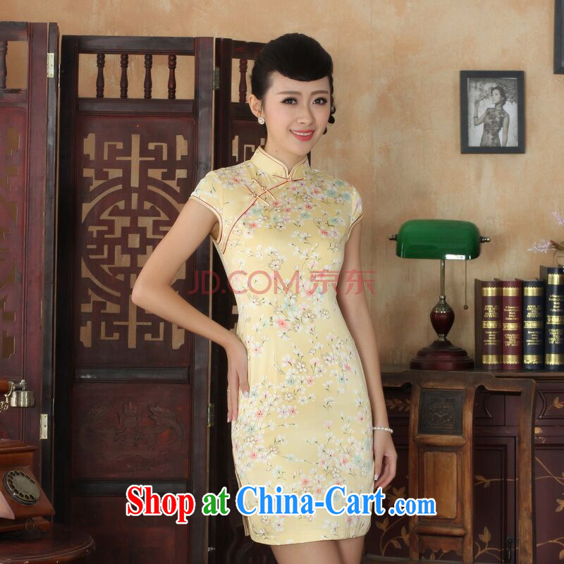 The frequency response, cheongsam Chinese dresses new summer elegance Chinese qipao,Chinese graphics thin short cheongsam yellow 2XL, picking-frequency, and shopping on the Internet