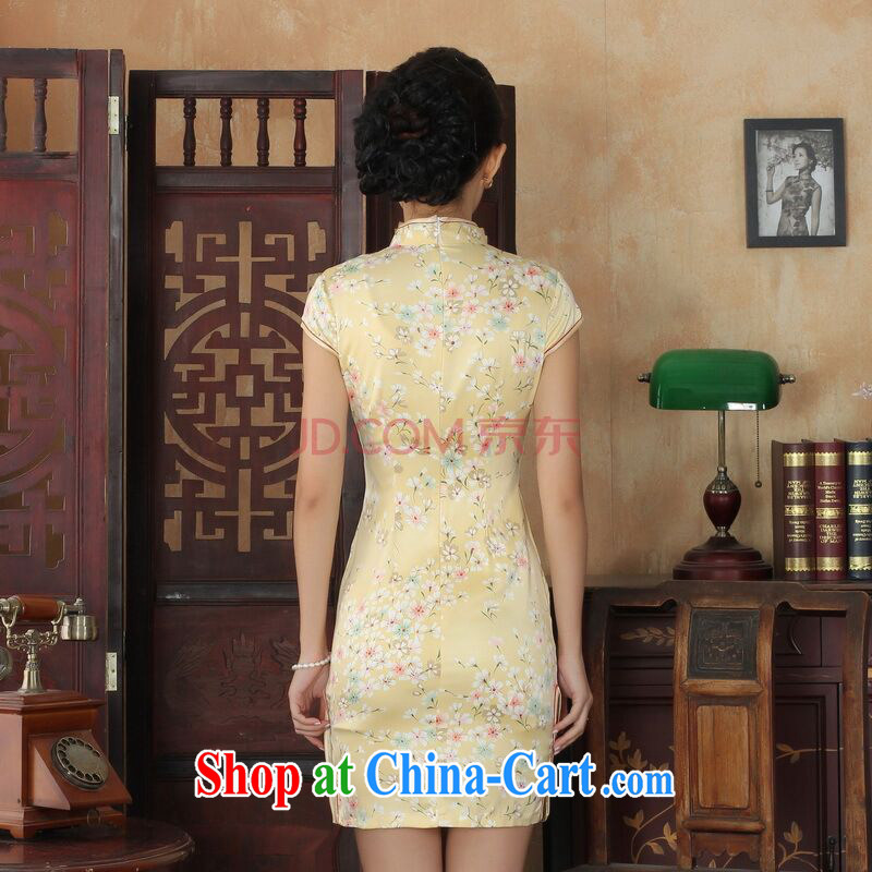 The frequency response, cheongsam Chinese dresses new summer elegance Chinese qipao,Chinese graphics thin short cheongsam yellow 2XL, picking-frequency, and shopping on the Internet
