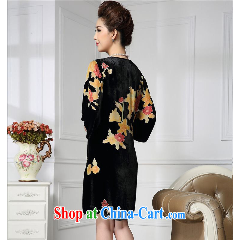 Forest narcissus 2015 spring loaded on the new Golden Flower wide sleeves Chinese mother with cheongsam silk stitching sauna silk velvet dress HGL - 651 Golden Flower XXXXL, forest narcissus (SenLinShuiXian), online shopping