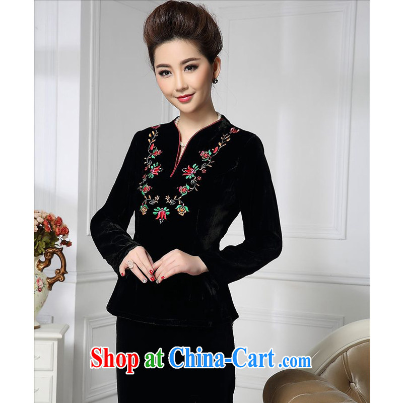 Forest narcissus 2015 spring loaded on the collar embroidery Chinese mother with cheongsam silk stitching sauna Silk Velvet jacket HGL - 498 photo color XXXXL, forest narcissus (SenLinShuiXian), shopping on the Internet