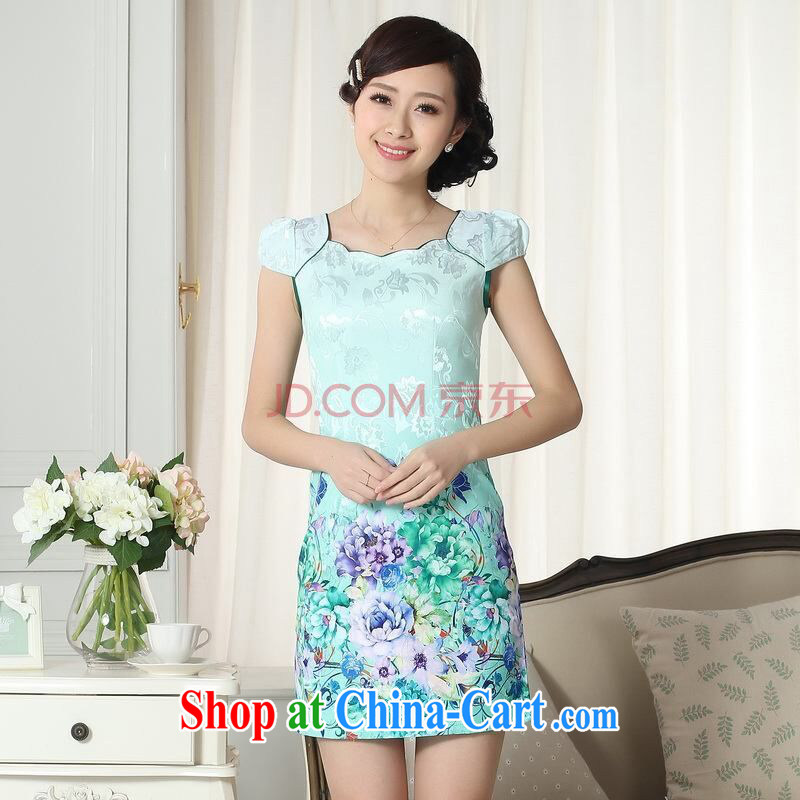 The broadband lady stylish jacquard cotton cultivating short cheongsam dress new improved cheongsam dress picture color 2 XL