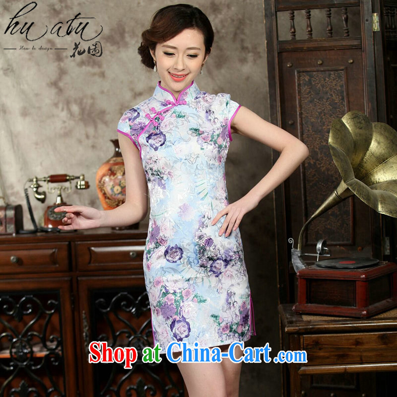 Take the female daily improved short, Retro cheongsam dress summer Chinese jacquard cotton stamp beauty and elegant as the color S, spend figure, and shopping on the Internet