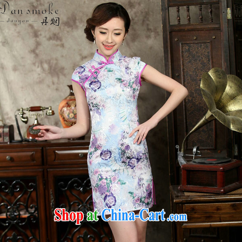 Bin Laden smoke female daily improved short retro dresses dresses summer Chinese jacquard cotton stamp beauty and elegant as the color 2 XL, Bin Laden smoke, shopping on the Internet
