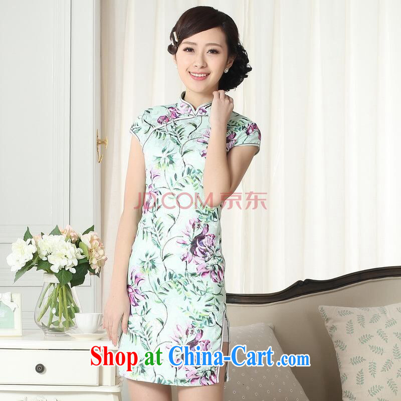 Joseph cotton lady stylish jacquard cotton cultivating short cheongsam dress new Chinese qipao gown picture color XXL