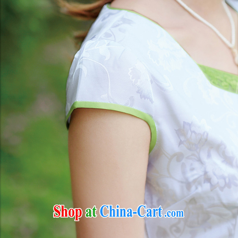 2015 female new Ethnic Wind Chinese half sleeve Chinese stamp ink retro beauty charm graphics thin package and cheongsam dress Lotus Green S, 3. Of the . . (sanweichuanshuo), online shopping